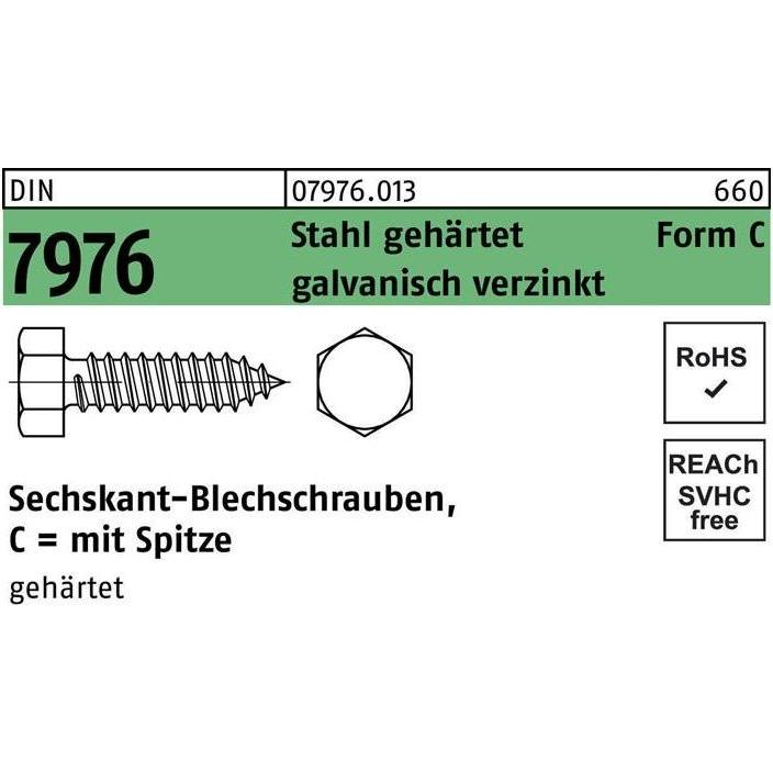 Schrauben, Blechschraube DIN 7976 m.Sechskant/Spitze C 6,3 x 50 Stahl gehärtet galvanisch verzinkt (250 Schrauben pro St...