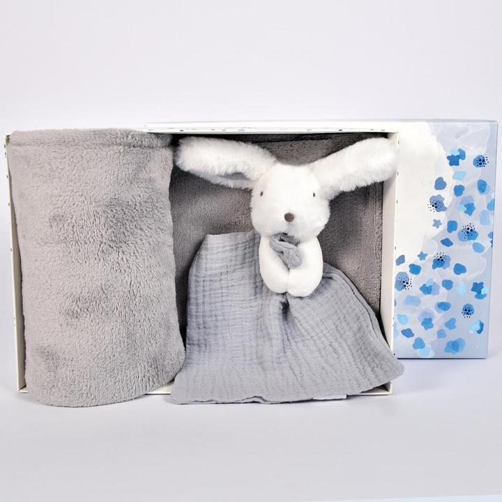 Produktbild Doudou et Compagnie Happy Glossy Decke und Schmusetuch,blau/grau(MQ2)**