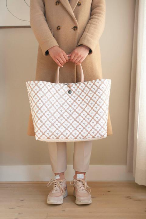 Actual product image Handed by Shopping bag Motif bag, copper red with white pattern