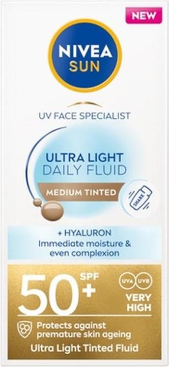 NIVEA Daily Fluid Medium Tinted SPF 50+ (Sonnencreme Gesicht, SPF 50+, 40 ml)