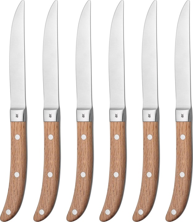 Produktbild WMF Steakmesser Set 6tlg Pizzamesser Ranch Spezialklingenstahl Eichenholz Holzbox (6 Stück, Messer)