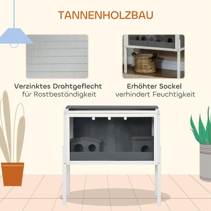 Produktbild PawHut Zwerghamster-Käfig Tannenholz, Metall Dunkelgrau