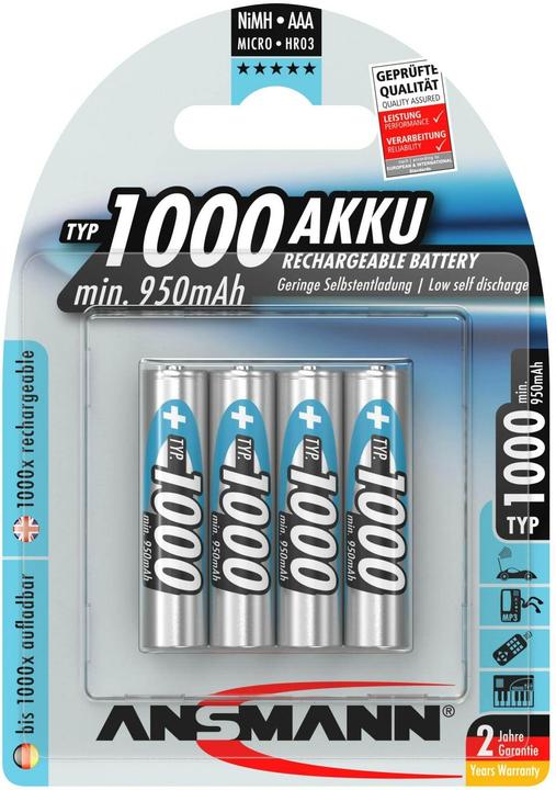 Produktbild Ansmann AAA (4 Stk., AAA / LR03 / Micro / R03 / AM4 / MN2400 / KR03, 950 mAh)
