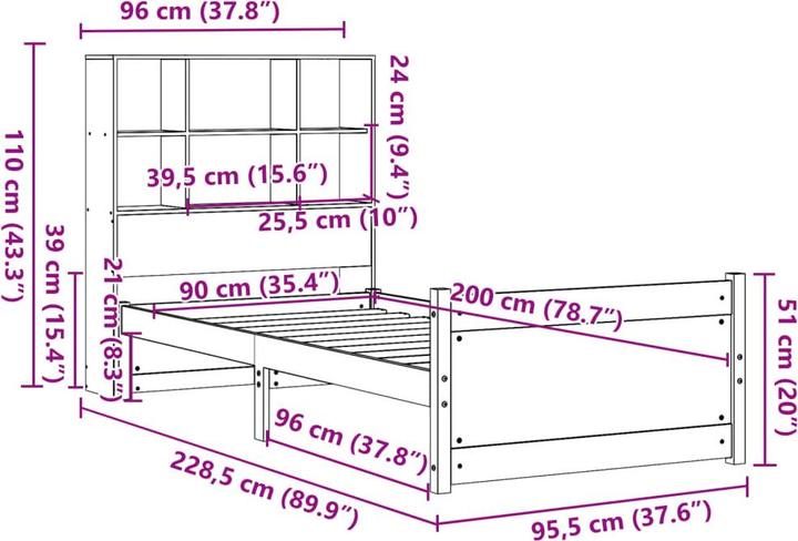 Produktbild vidaXL Massivholzbett Holzbett Bett mit Regal ohne Matratze Weiss 180x200cm (180 x 200 cm)