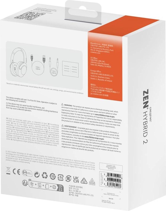 Image du produit Creative Zen Hybrid 2 (blanc, Bluetooth, USB-C, ANC) (ANC, 67 h, Sans fil)