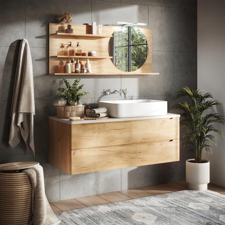 Actual product image Vicco Bathroom mirror cabinet Avena, Oak, 120 x 50 cm with 3 open compartments (120 x 13.50 x 50 cm)