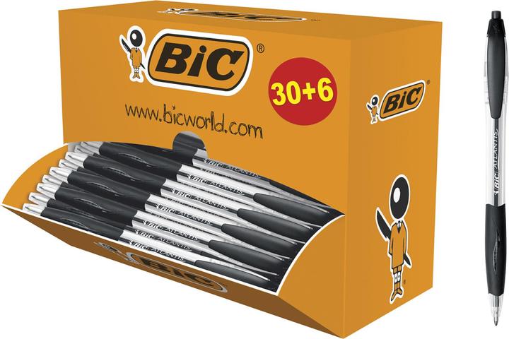 Image du produit Bic Atlantis Classic, Clip-on stylo bille rétractable, Rechargeable, Noir, 36 pc(s) (Transparent, Noir, 36 x)