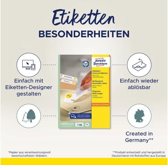 Produktbild Avery Universal-Etiketten, ablösbar
