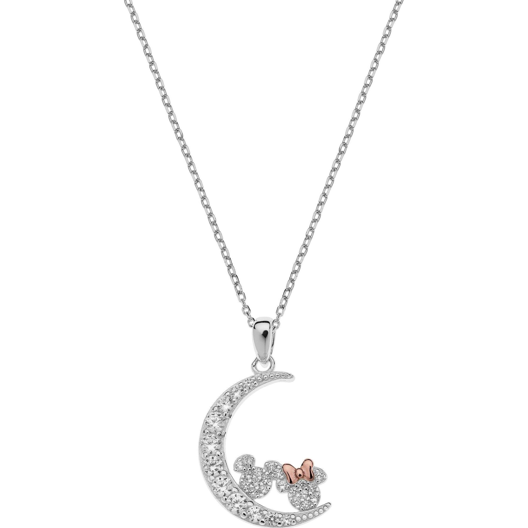 Disney, Halsschmuck, Halskette Mickey & Minnie Mouse Mond, 925 Sterling Silber, (925er Silber, 35 - 40.5 cm)