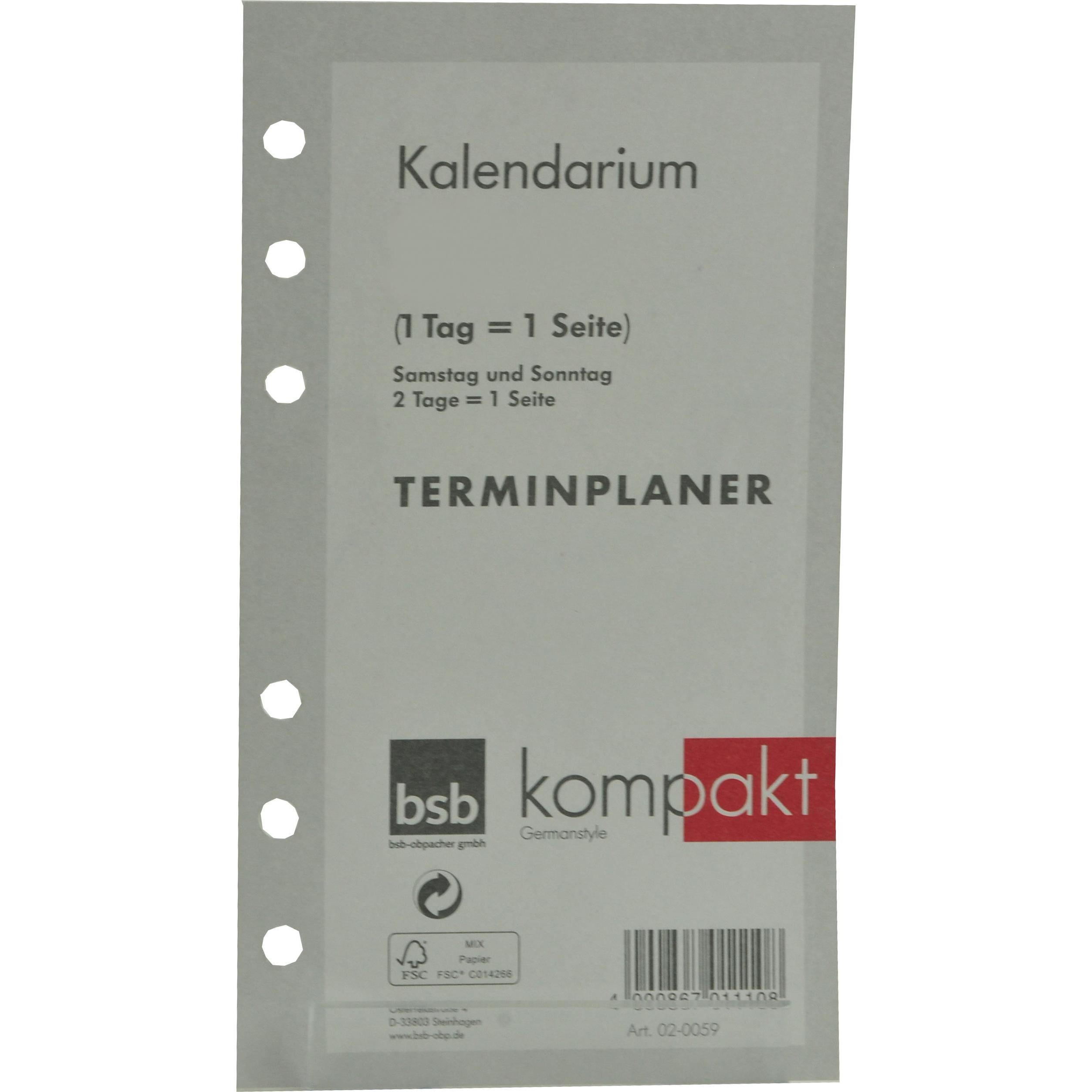 Thumbnail - BSB-Obpacher, Kalender, Kalendarium für Timer ca. A6 1Tag/1Seite (A6)