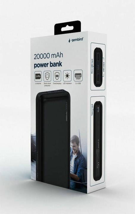 Actual product image Gembird PB20-01 Powerbank Lithium Polymer (LiPo) 20000 mAh Black (20000 mAh, 74 Wh)