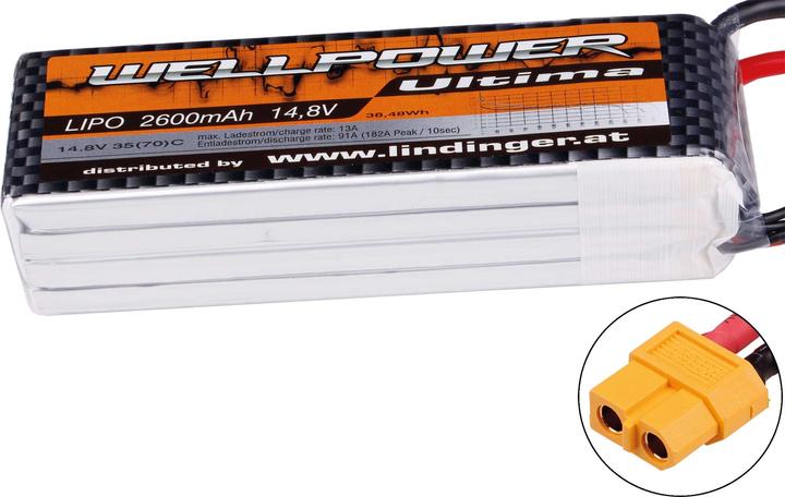 Productafbeelding Wellpower Lipo accu Ultima 2600 mAh / 14,8 Volt 4S 35/70C CH5/8 XT-60 (14.80 V, 2600 mAh)