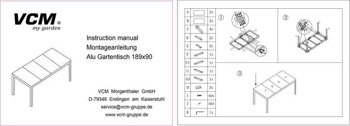 Actual product image VCM 9 tlg. Alu Gartenset Sitzgruppe 190 SW (189 cm)