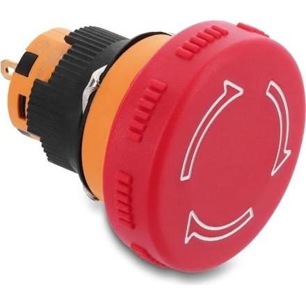Delock Pilzkopf Taster zum Einbau 16 mm 2 x Lötanschluss (kurz) Kunststoff 32 mm Ø (22119), Pulsante + Interruttore