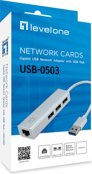 Actual product image LevelOne Adapter USB3.0-> 10/100/1000,3xUSB3.0 si (USB-A, 3 ports)