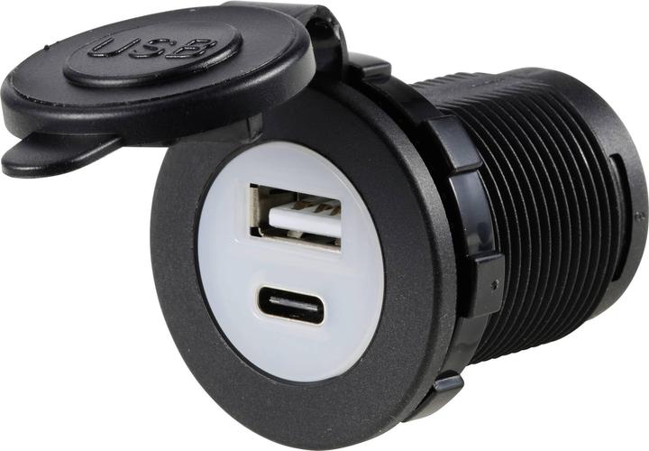 Produktbild Tru Components USB A + USB C Einbaubuchse beleuchtet LED, rund