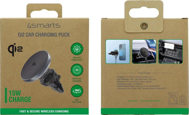 Produktbild 4smarts Qi2 Kfz Ladepuck. grau