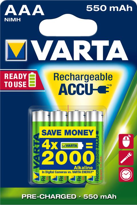 Varta Micro (AAA)-Akku NiMH Ready2Us (4 Stk., AAA, 550 mAh)