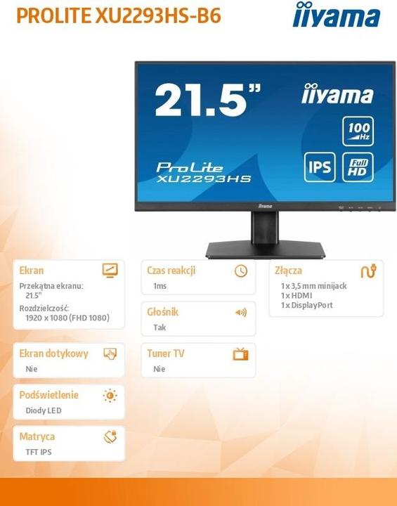 Produktbild iiyama TFT 21,5/54,5cm ProLite XU2293HS *schwarz* (1920 x 1080 Pixel, 21.50")