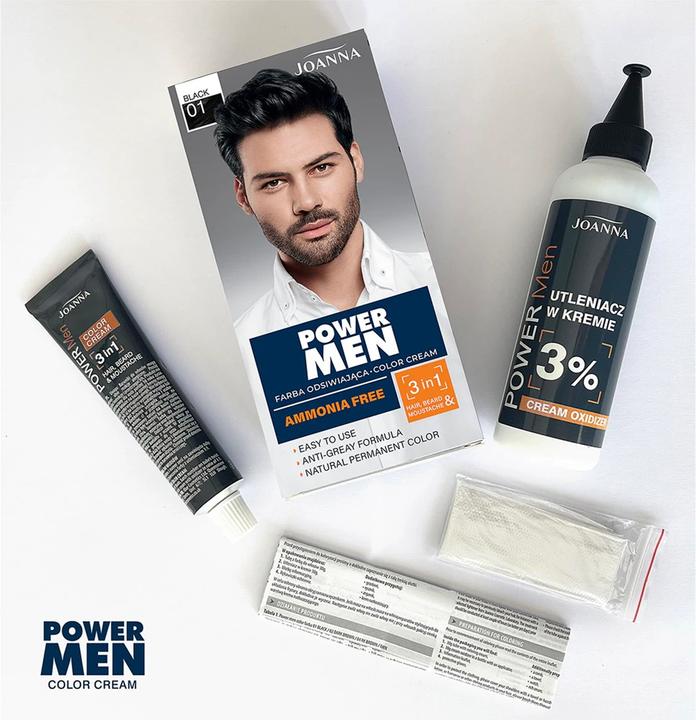 Productafbeelding Joanna Power Men Color Cream 3In1 Hair Beard Moustache 01ack 30G (01ack 30G)