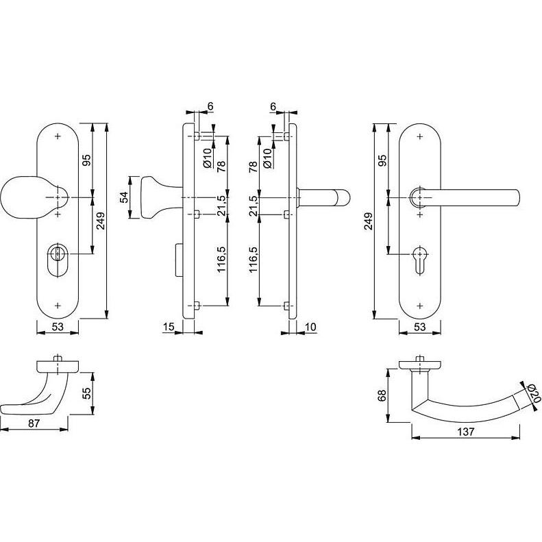 Thumbnail - Hoppe, Türgriff + Fenstergriff, Schutzgarnitur Trondheim E86G/3332ZA/3310/1430Z Edelstahl F69 72 mm 42-47 mm (Türgriff)