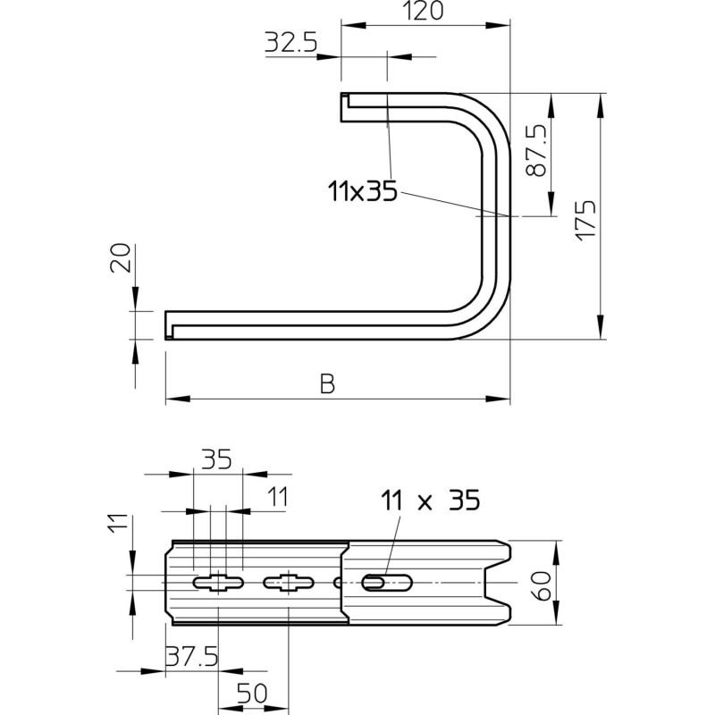 Thumbnail - OBO Bettermann, Leitungsführung Zubehör, TPD 145 FS Wand-u.Deckenbügel TP-Profil B145mm St FS 6363806