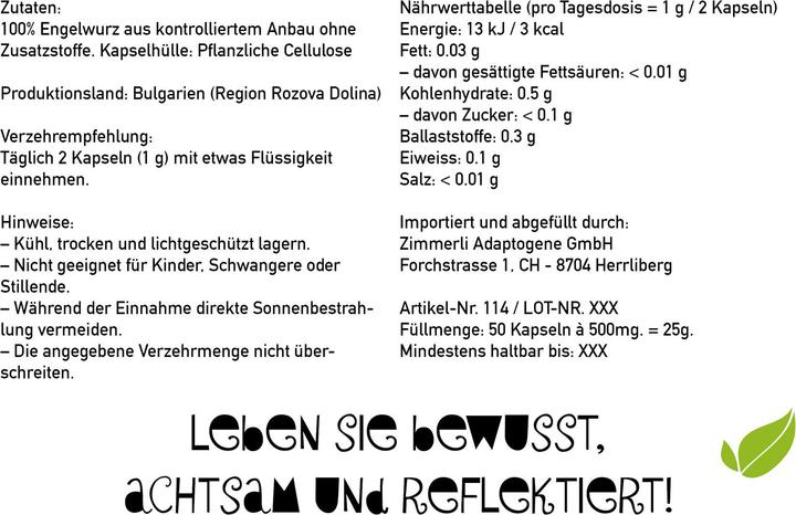 Produktbild Zimmerli Adaptogene Angelika Kapseln 50 Kapseln (1 Stück, Kapseln, 25 g)