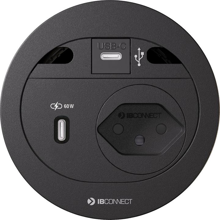 Actual product image IB Connect DIVUS power strip black 1x type 13 1x USB-C 60W 1x USB-C Data