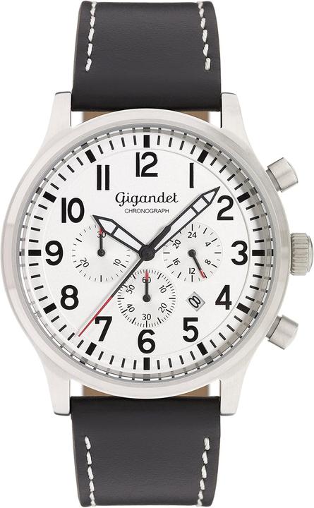 Image du produit Gigandet Chronographe analogique japonais avec bracelet cuir et étanchéité 100 m (Chronographe, Montre analogique)