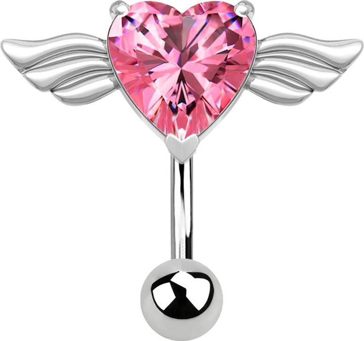 Immagine prodotto Star Piercing Angelo in argento con cuore in cristallo rosa (senza ottone, Acciaio chirurgico 316L)