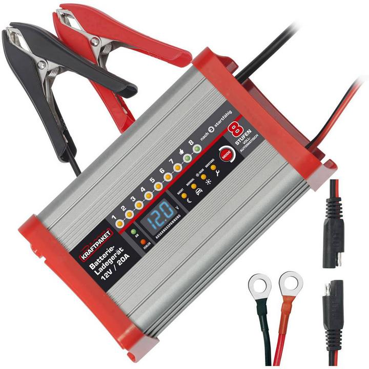 Dino Chargeur automatique Chargeur de batterie entièrement automatique avec fonction de camping (12V, 20 A)