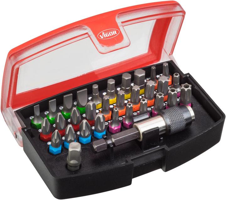 Vigor BIT BOX 32 PCS. (Clé Allen, Croix Pozidriv PZ, Fente à visser)