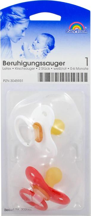 Produktbild BabyFrank Baby-Frank Beruhigungssauger 1 Latex Kirsch weiss/rot 0-6 Monate, 2 St. Sauger (2x, 0 - 6 Monate)