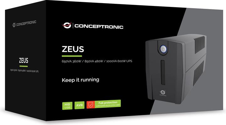 Actual product image Conceptronic ZEUS USV 650VA 360W 2xUK Socket HID,USB,RJ45 (650 VA, 360 W)