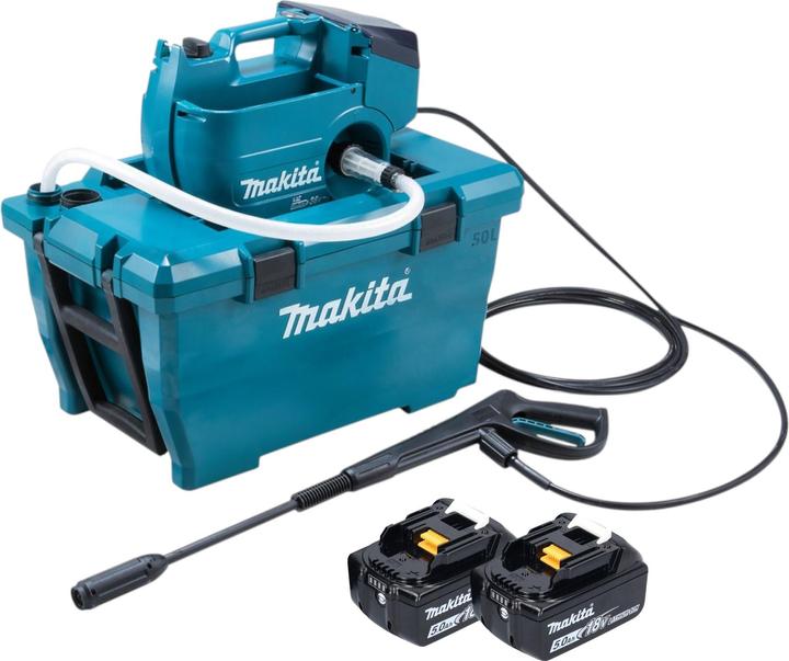 Actual product image Makita DHW 080 T2K Akku Hochdruckreiniger 36 V ( 2x 18 V ) 80 bar 380 l/h Brushless + 2x Akku 5,0 (Rechargeable battery operated)