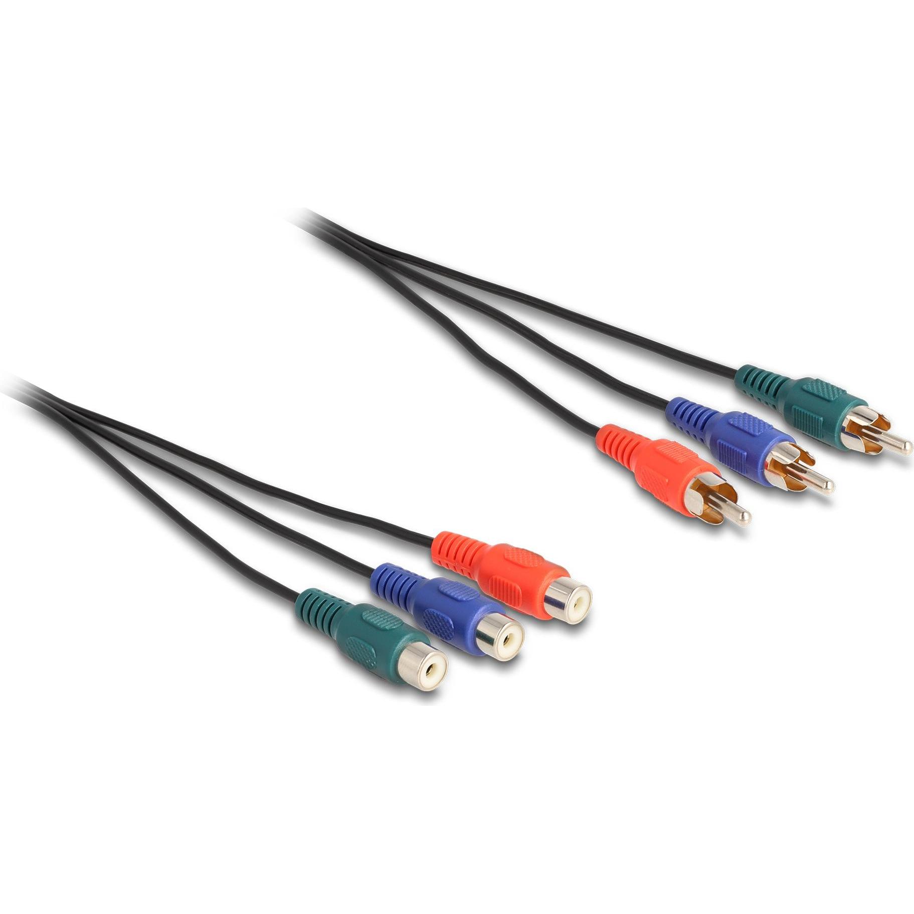 Thumbnail - Delock Cinch RGB Verlängerungskabel 3 x Stecker zu 3 x Buchs (1 m, Verlängerung), Audio Kabel