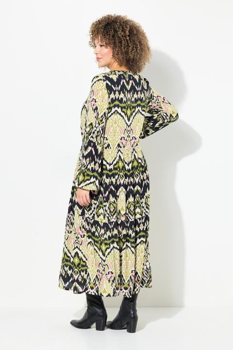 Produktbild Ulla Popken Midikleid, gesmokt, A-Linie, Rundhals, Langarm (54)