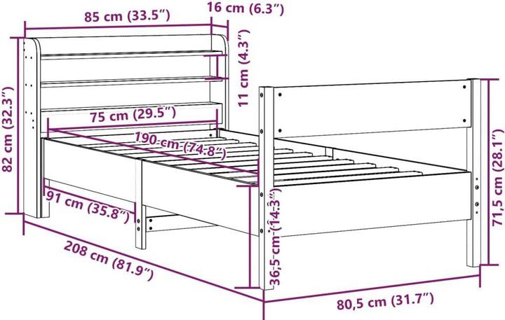 Image du produit vidaXL Bettgestell (75 x 190 cm)