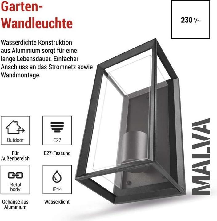 Image du produit Emos LED GARDEN LIGHT,E27,IP44,MAX 15W,WALL MOUNTED (E27, IP44)