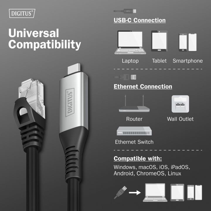 Immagine prodotto Digitus USB-C 3.2 Gen1 - Cavo Ethernet RJ45, 1Gbit/s, 5m (S/FTP, CAT6a, 5 m)