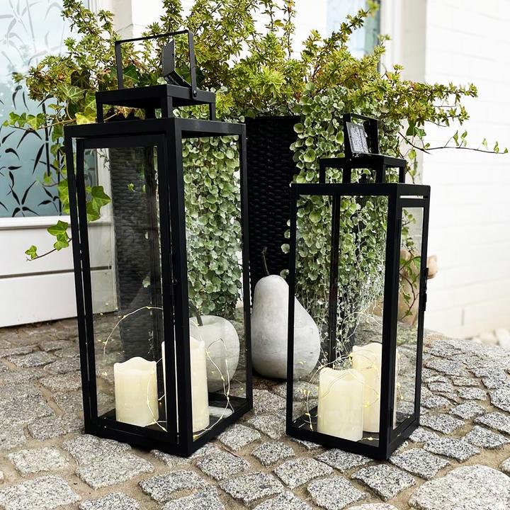 Produktbild Mojawo 2tlg Metall Laternen Set Schwarz Gartenlaterne Windlicht H50/40cm
