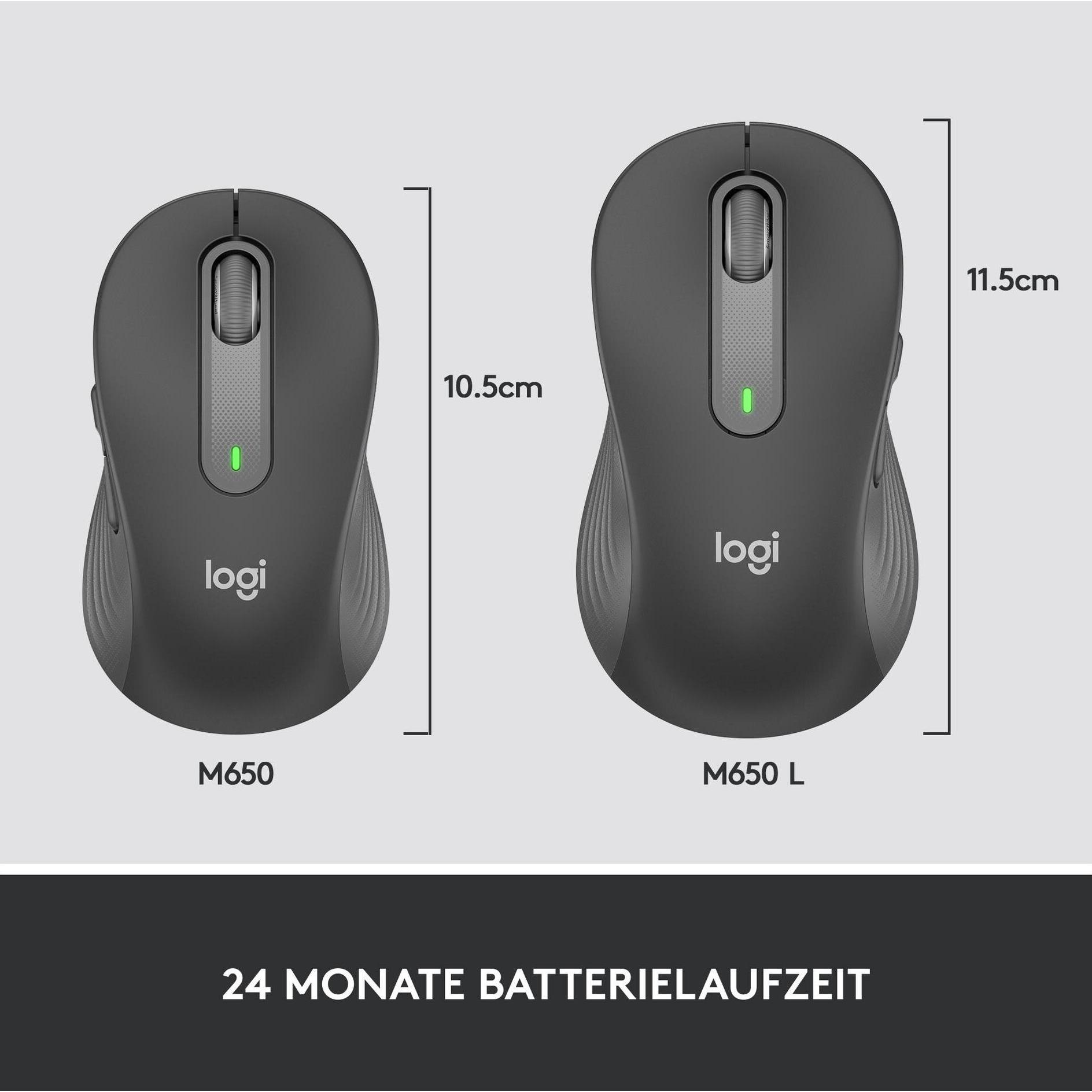Logitech Signature M650 L (Kabellos), Maus, Schwarz