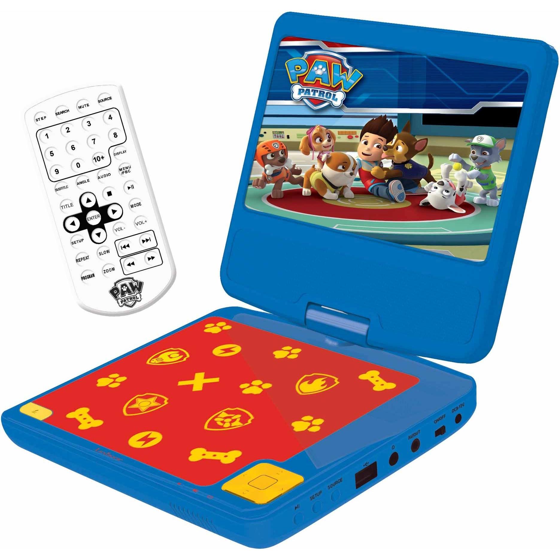 Lexibook Lettore DVD portatile con il design dei Paw Patrol, con display da 7 pollici, connessione USB e (Lettore DVD portatile), Lettore Blu-ray + Le