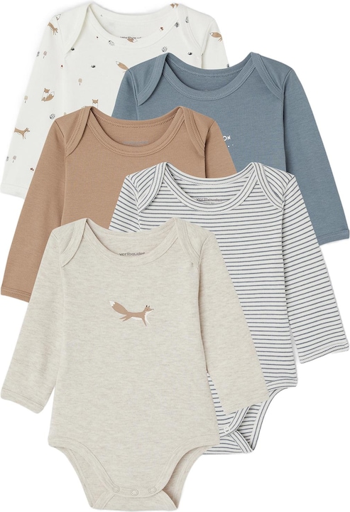 Actual product image Vertbaudet 5-pack of baby slip-on bodysuits with long sleeves, organic cotton (68)
