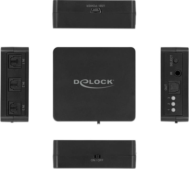Produktbild Delock S/PDIF TOSLINK Switch 7,60cm (3") 1 Out mit IR-Fernbedienung und USB Stromversorgung