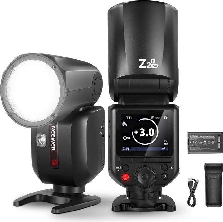 Actual product image Neewer Z2PRO-F TTL Round Head Flash Speedlite With 3000mAh Lithium Battery (Plug-on flash, Fujifilm)