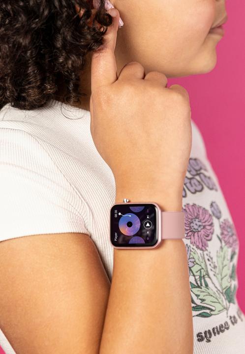 Produktbild Tikkers Smart Series 13 Smartwatch & Ohrhörer Set (Schwarz/Rosa Silikon )