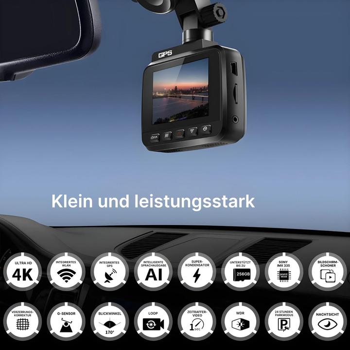 Immagine prodotto Hermex 4K Dual-Dashcam Onboard-Kamera Autofront-Kamera Nachtsichtkamera Auto (Visione notturna, Ricevitore GPS, Display integrato, WiFi, UHD 4K)