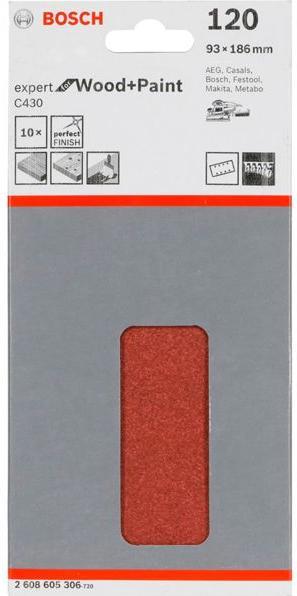 Produktbild Bosch Professional Zubehör Schleifblatt C430, 93 x 186 mm, 120, 8 Löcher, 10er-Pack (120)