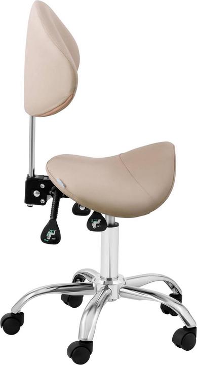 Produktbild Physa Sattelstuhl Sattelhocker mit Lehne Rollhocker Creme, Silbern höhenverstellbar